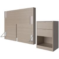 Cabeceira para Cama Box Casal e Queen Bartira Diplomata com Revestimento em Finish Foil + Mesa Bartira Diplomata com 2 Gavetas - Avelã/Capuccino - 1