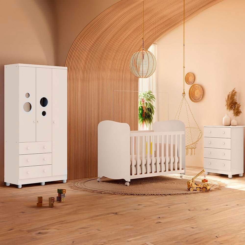 Guarda-Roupa Infantil Peroba Duda Plus com 92 cm de largura + Cômoda com 4 Gavetas e 65,1 cm de largura + Berço Americano - 1