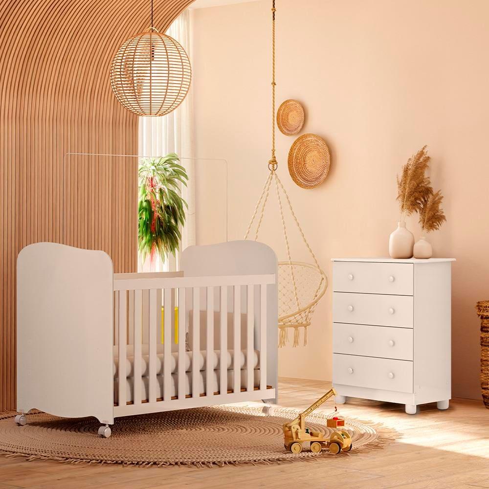 Berço Americano + Cômoda Infantil Peroba Duda Plus com 4 Gavetas - 65,1cm de largura - 1