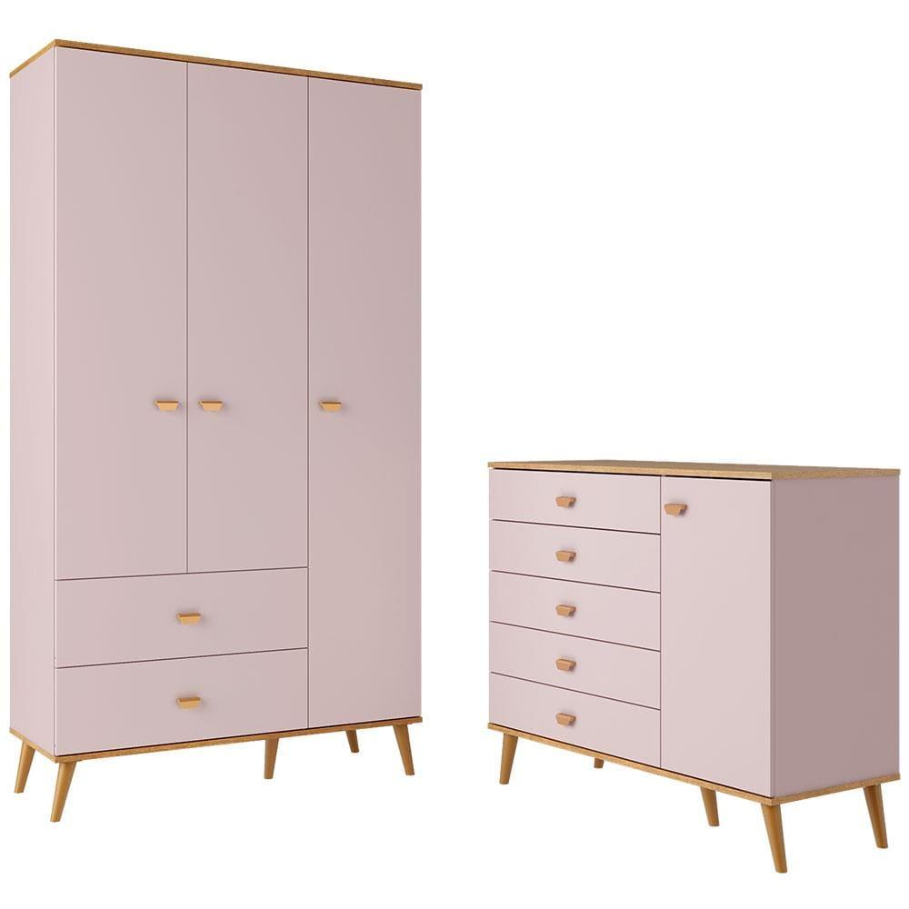 Guarda-Roupa Bartira Ternura com 3 Portas, 2 Gavetas + Cômoda Bartira Ternura com 5 Gavetas e 1 Porta - 2