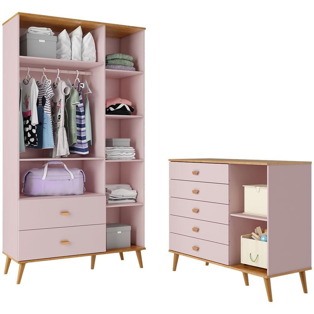 Guarda-Roupa Bartira Ternura com 3 Portas, 2 Gavetas + Cômoda Bartira Ternura com 5 Gavetas e 1 Porta - 3