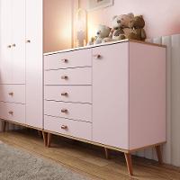 Guarda-Roupa Bartira Ternura com 3 Portas, 2 Gavetas + Cômoda Bartira Ternura com 5 Gavetas e 1 Porta