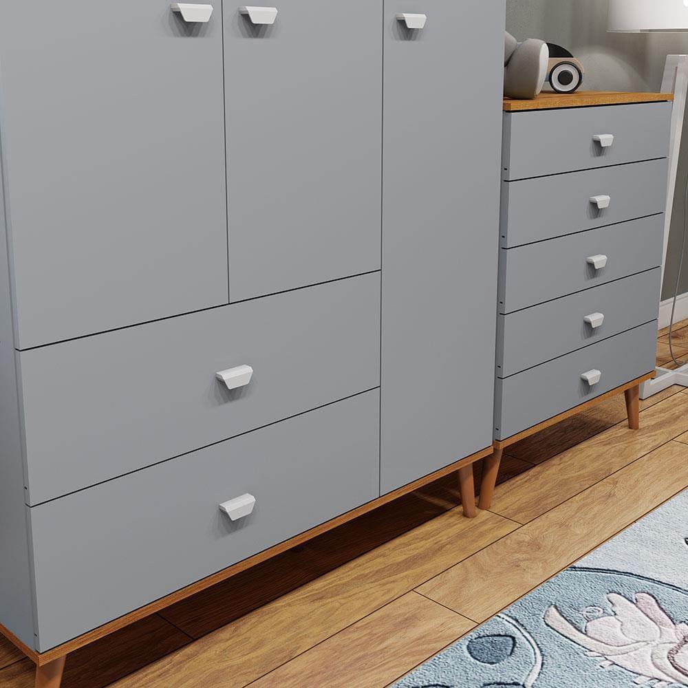 Guarda-Roupa Bartira Ternura com 3 Portas, 2 Gavetas + Cômoda Bartira Ternura com 5 Gavetas - 4