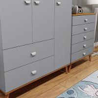 Guarda-Roupa Bartira Ternura com 3 Portas, 2 Gavetas + Cômoda Bartira Ternura com 5 Gavetas