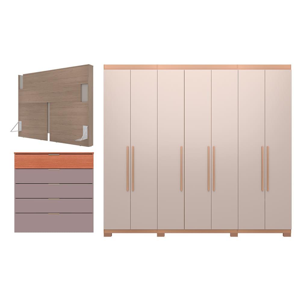 Guarda-Roupa Bartira Diplomata com 7 Portas e 6 Gavetas + Cômoda Diplomata com 5 Gavetas + Cabeceira para Cama Box Casal e Queen Diplomata - 1
