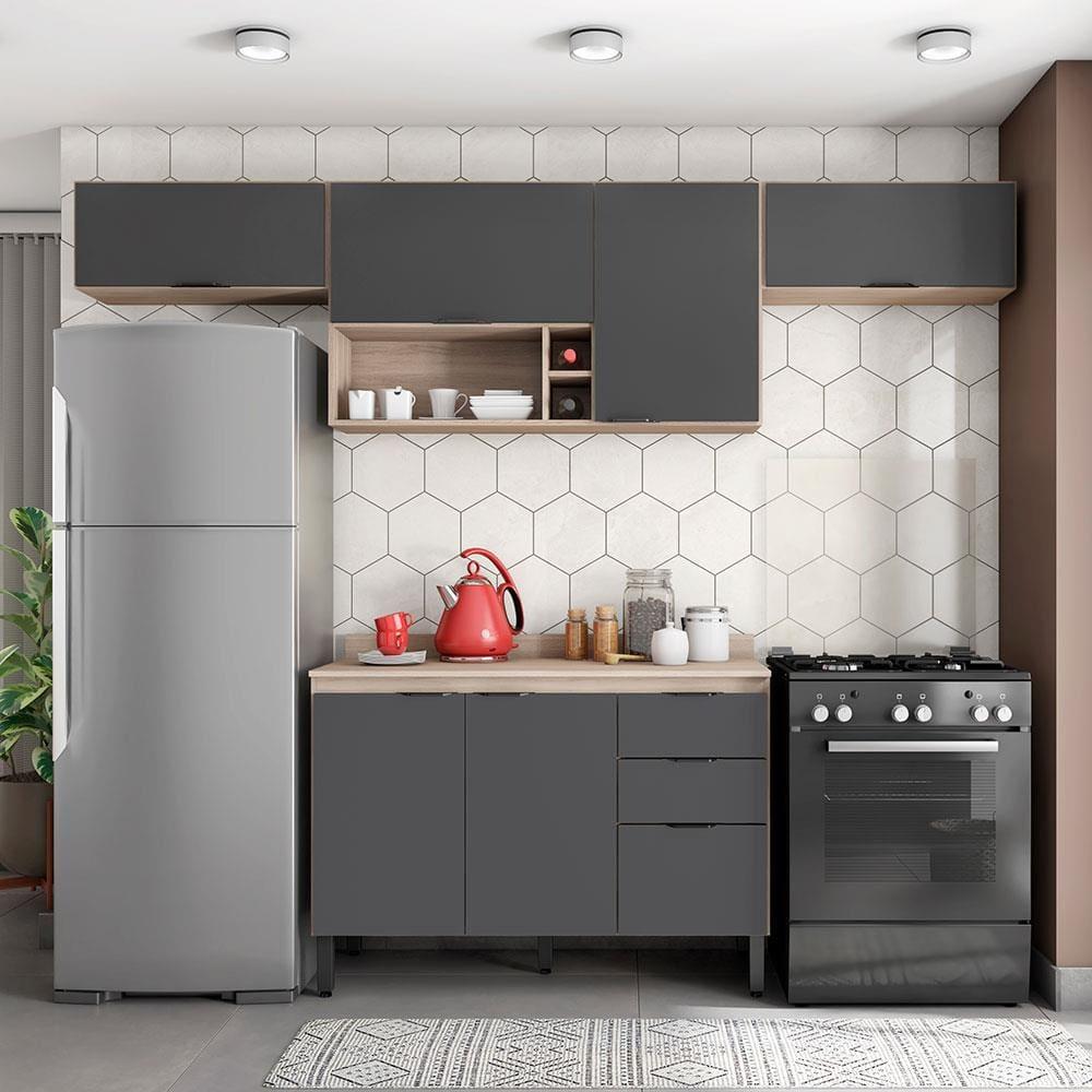 Cozinha Completa Demóbile Firenze com 7 Portas, 3 Gavetas, 3 Prateleiras e Nicho - 259,5cm de Largura - 1