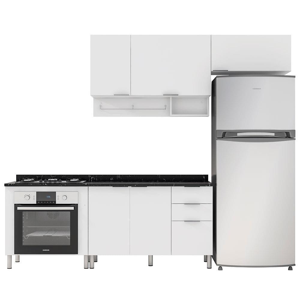 Cozinha Compacta Bartira Rubi com 5 Portas, 3 Gavetas e 3 Prateleiras - 202,2cm de largura - 2