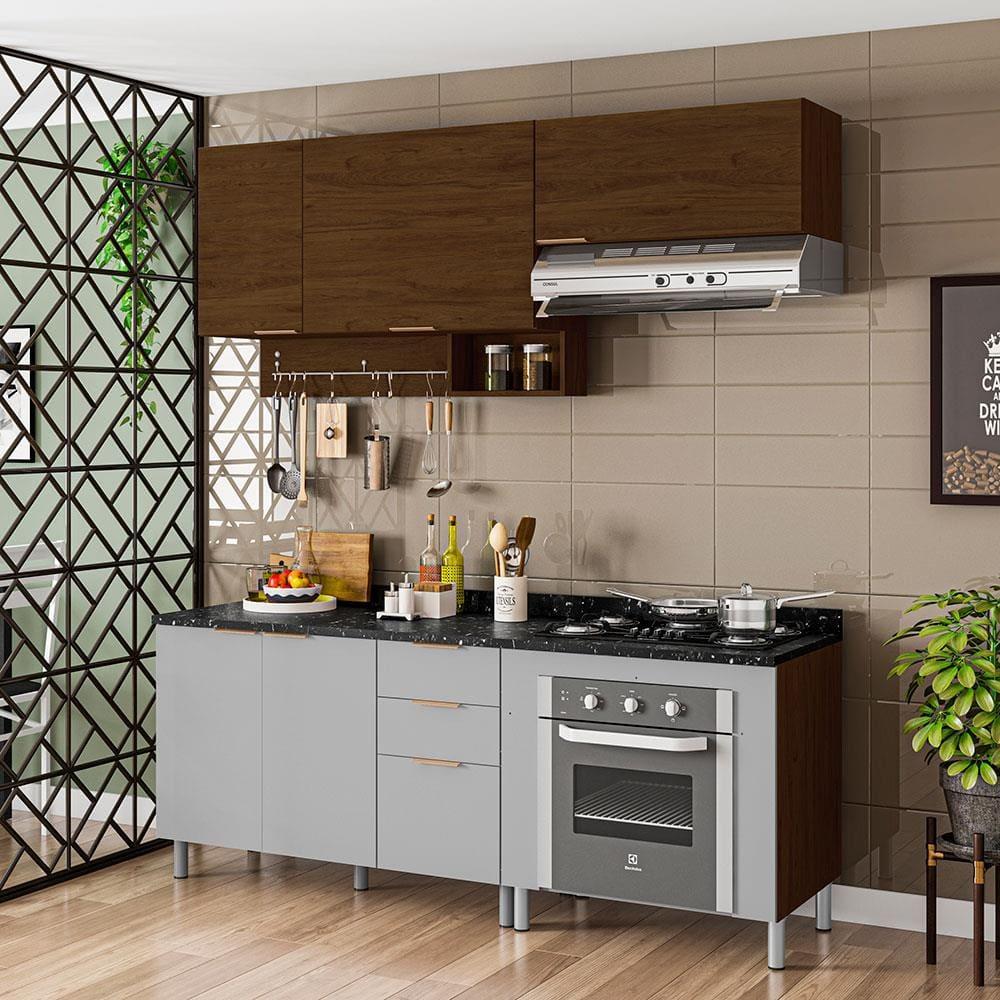 Cozinha Completa Bartira Rubi com 5 Portas, 3 Gavetas e 3 Prateleiras - 200cm de largura - 1