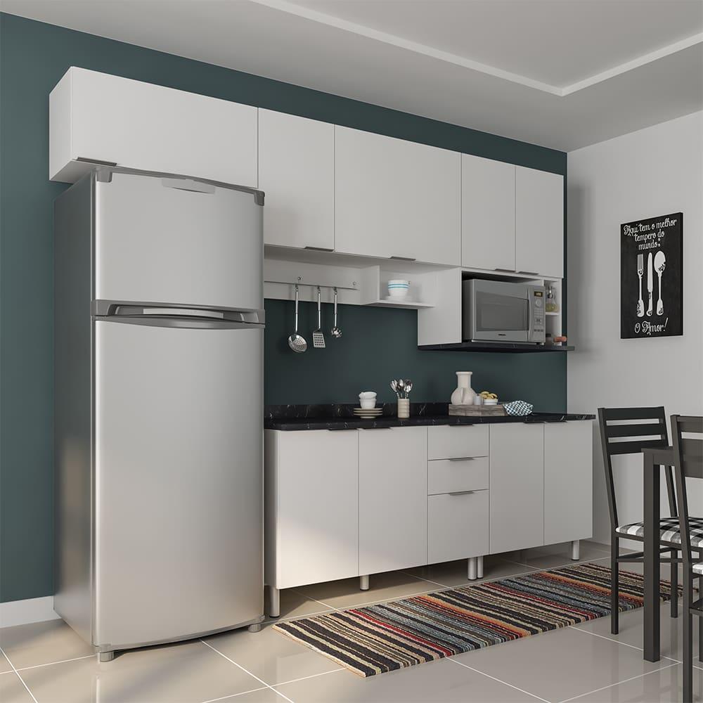 Cozinha Completa Bartira Rubi com 9 Portas, 3 Gavetas e 5 Prateleiras - 280cm de largura - 2