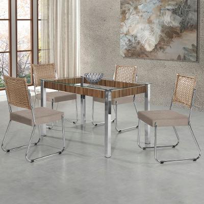 Mesa de Jantar Aço Nobre Cláudia com Tampo Kanon e 4 Cadeiras
