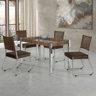 Mesa de Jantar Aço Nobre Cláudia com Tampo Kanon e 4 Cadeiras