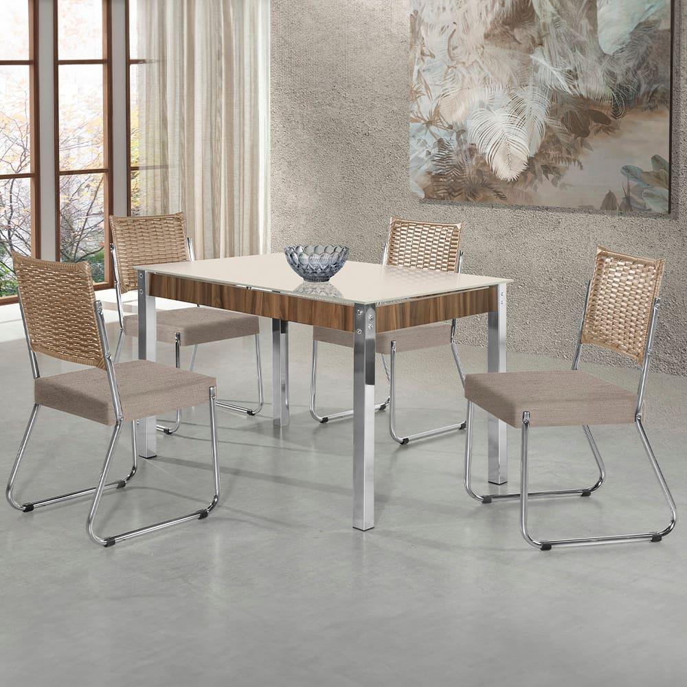 Mesa de Jantar Aço Nobre Cláudia com Tampo Kanon e 4 Cadeiras - 1