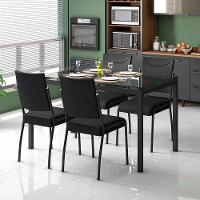 Mesa de Jantar Retangular Fabone Alexa com Tampo de Vidro de 140X80cm com 4 Cadeiras de Jantar Fabone Dora Revestimento em Courino - 1