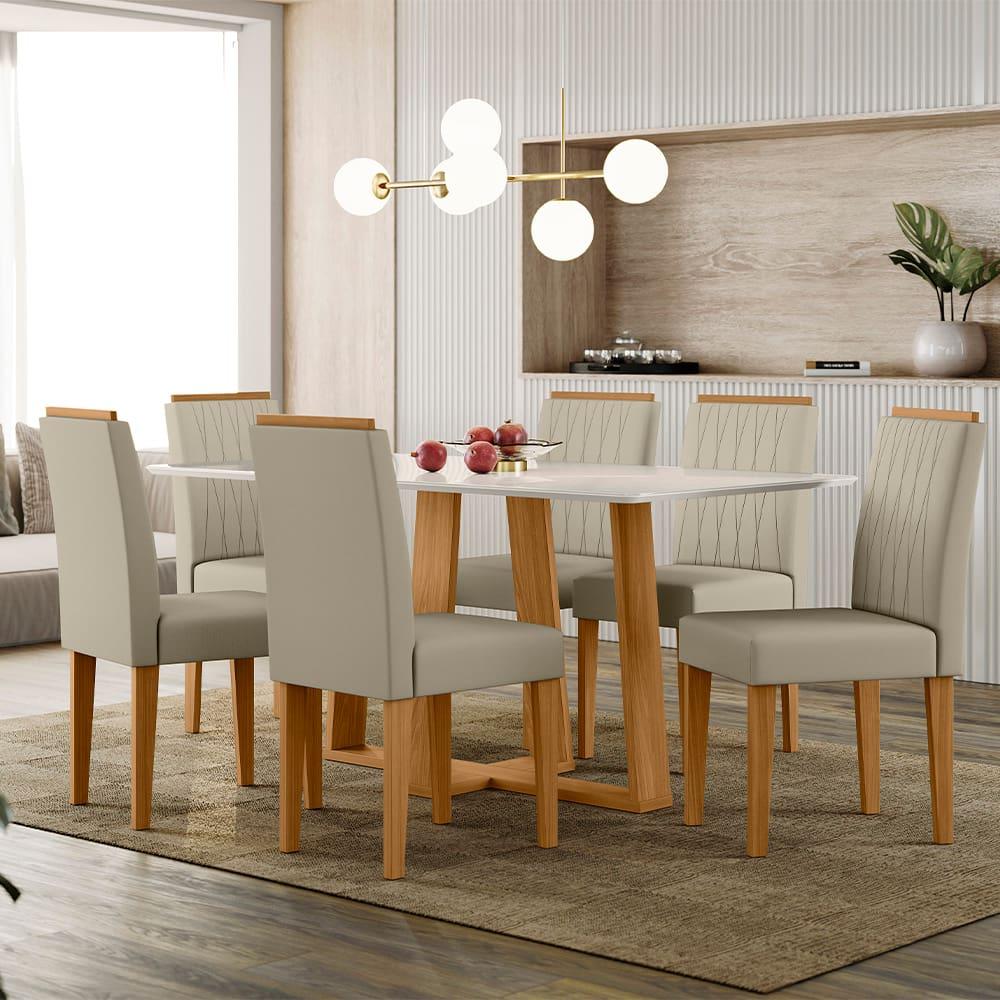 Mesa de Jantar Retangular New Ceval Amsterdam com 6 Cadeiras Estofadas e Revestidas - 1