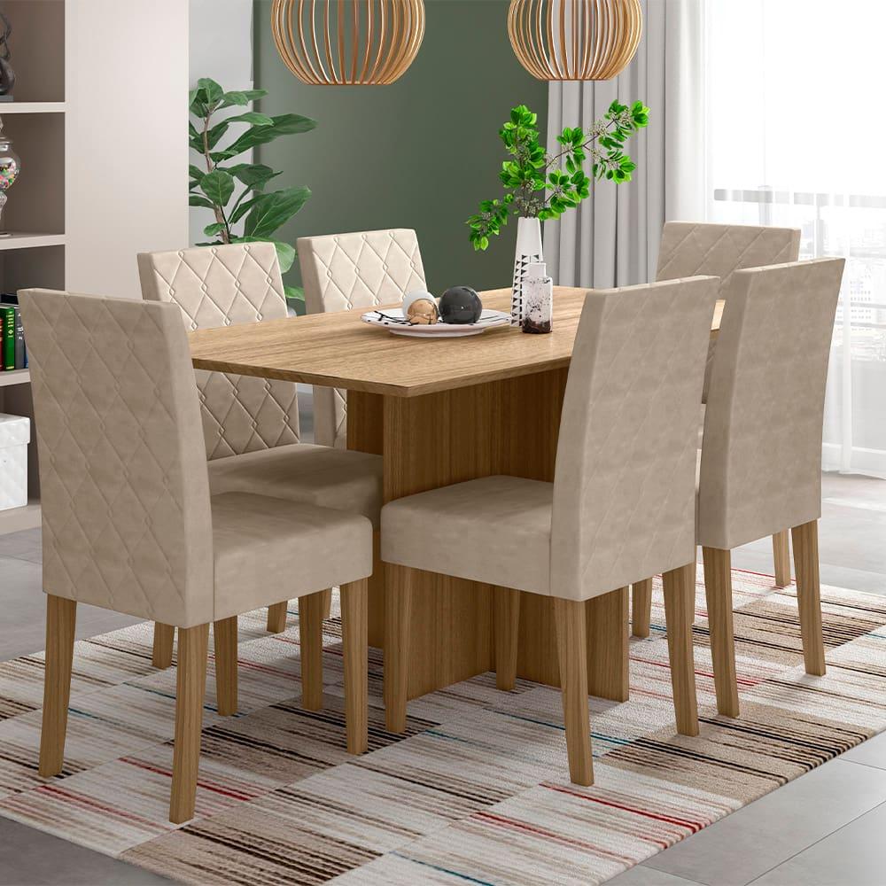 Mesa de Jantar Retangular Poliman Helo com 6 Cadeiras Revestidas em Suede - 160 cm de Largura - 1