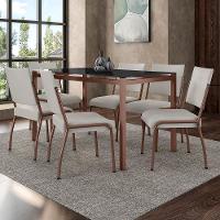 Mesa de Jantar Retangular Fabone Alexa Tampo de Vidro 140x80cm com 6 Cadeiras Dora Revestidas em Courino - 1