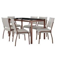 Mesa de Jantar Retangular Fabone Alexa Tampo de Vidro 140x80cm com 6 Cadeiras Dora Revestidas em Courino - 2