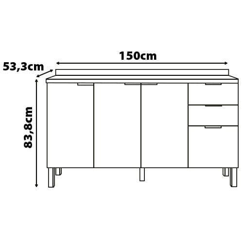 Balcão Bartira Universal com 3 Portas, 3 Gavetas e 2 Prateleiras - 150 cm de largura - 3