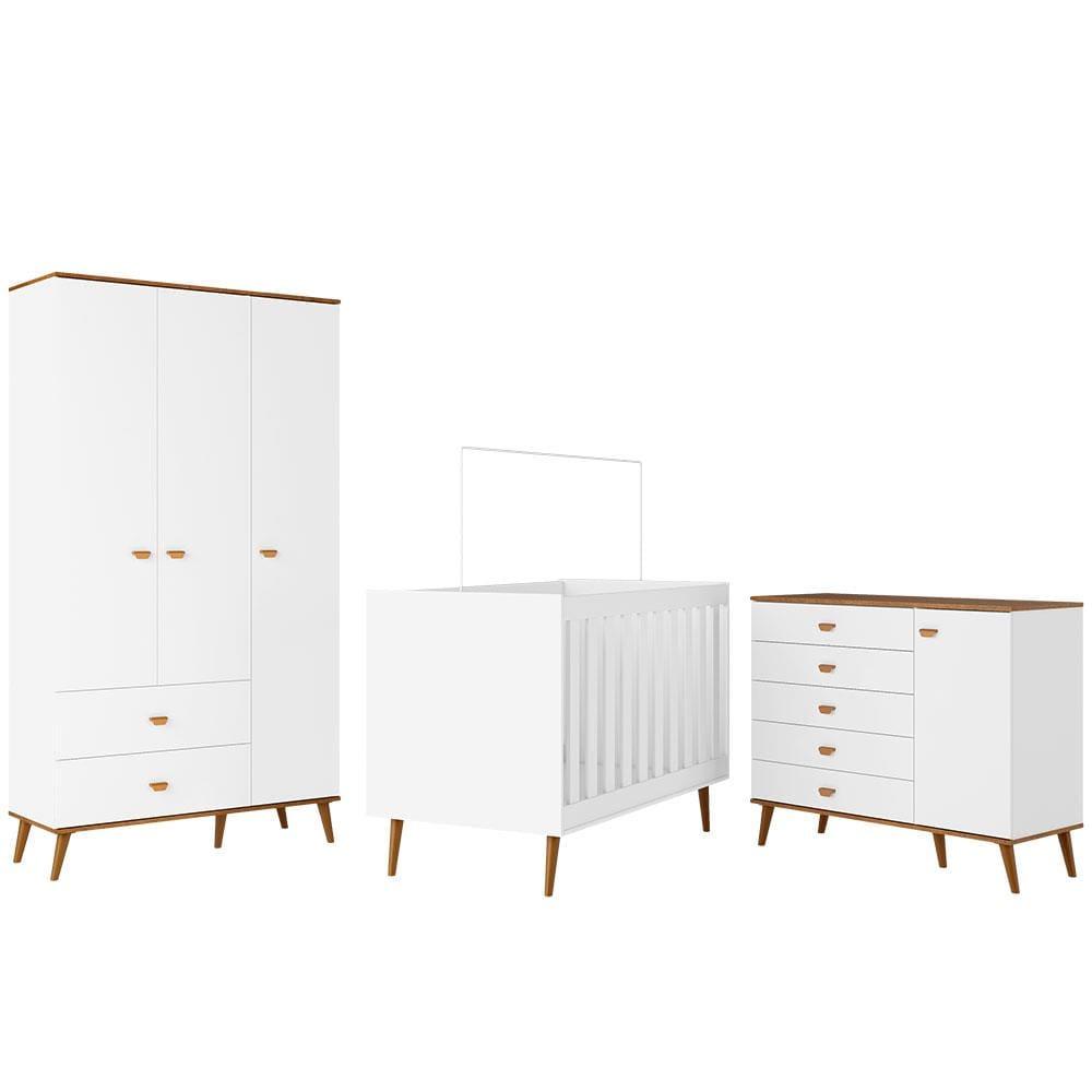 Guarda-Roupa Bartira Ternura com 3 Portas, 2 Gavetas + Cômoda Ternura com 5 Gavetas e 1 Porta + Berço Mini Cama Móveis Estrela Ternura - 2