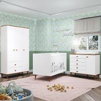 Guarda-Roupa Bartira Ternura com 3 Portas, 2 Gavetas + Cômoda Ternura com 5 Gavetas e 1 Porta + Berço Mini Cama Móveis Estrela Ternura - 1