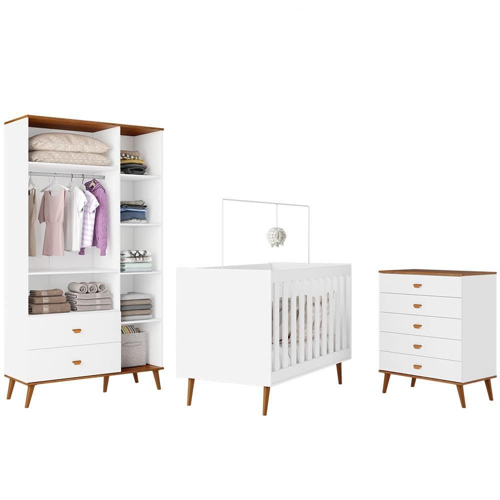 Guarda-Roupa Bartira Ternura com 3 Portas, 2 Gavetas + Cômoda Ternura com 5 Gavetas + Berço Móveis Estrela Ternura - 3