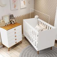 Guarda-Roupa Bartira Ternura com 3 Portas, 2 Gavetas + Cômoda Ternura com 5 Gavetas + Berço Móveis Estrela Ternura