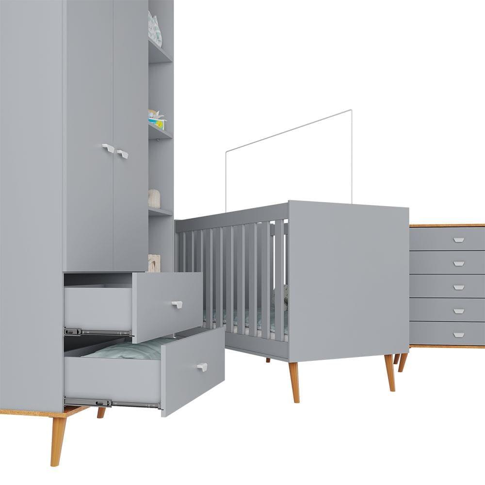 Guarda-Roupa Bartira Ternura com 5 Nichos, 2 Portas, 2 Gavetas + Cômoda Ternura com 5 Gavetas + Berço Móveis Estrela Ternura - 5