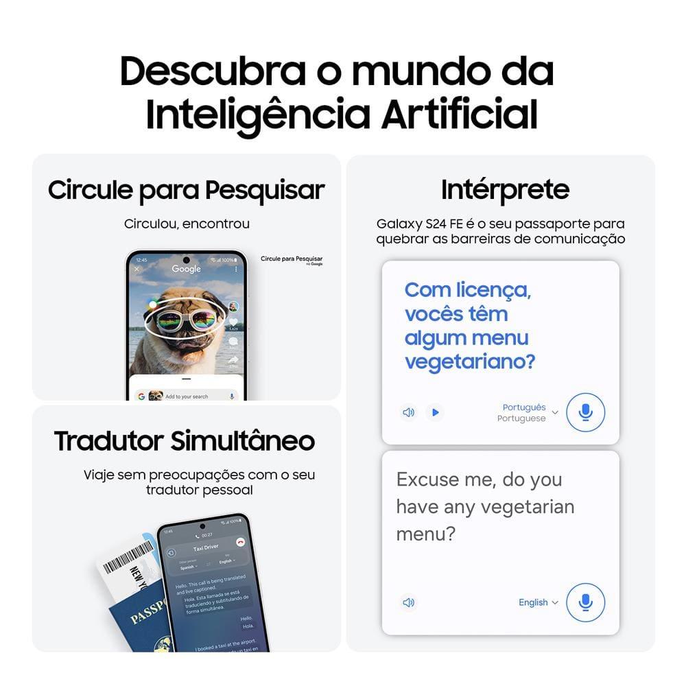 Smartphone Samsung Galaxy S24 FE Grafite, Processador Exynos 2400e, 256GB, 8GB RAM, Câmera Tripla 50MP com Inteligência Artificial e Tela 6.7’’ - 5