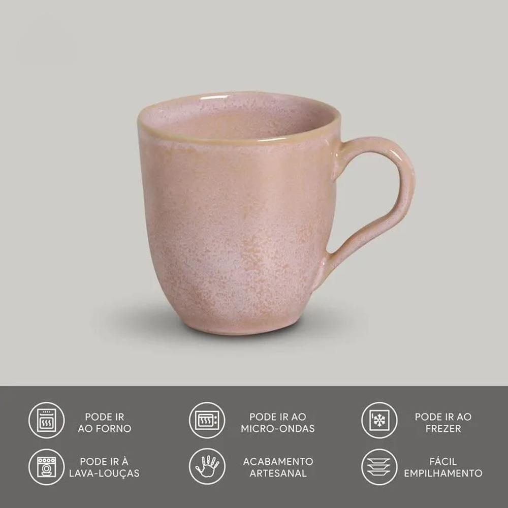 Conjunto de Xícaras Porto Brasil Orgânico Litchi em Cerâmica Stoneware Rosa Claro 273ml - 4 Peças - 3