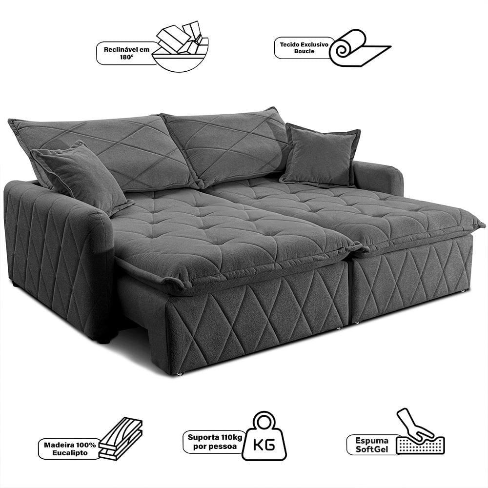 Sofá 3 Lugares Cama inBox Sublime Retrátil e Reclinável Revestido em Bouclé - 180cm de largura - 4