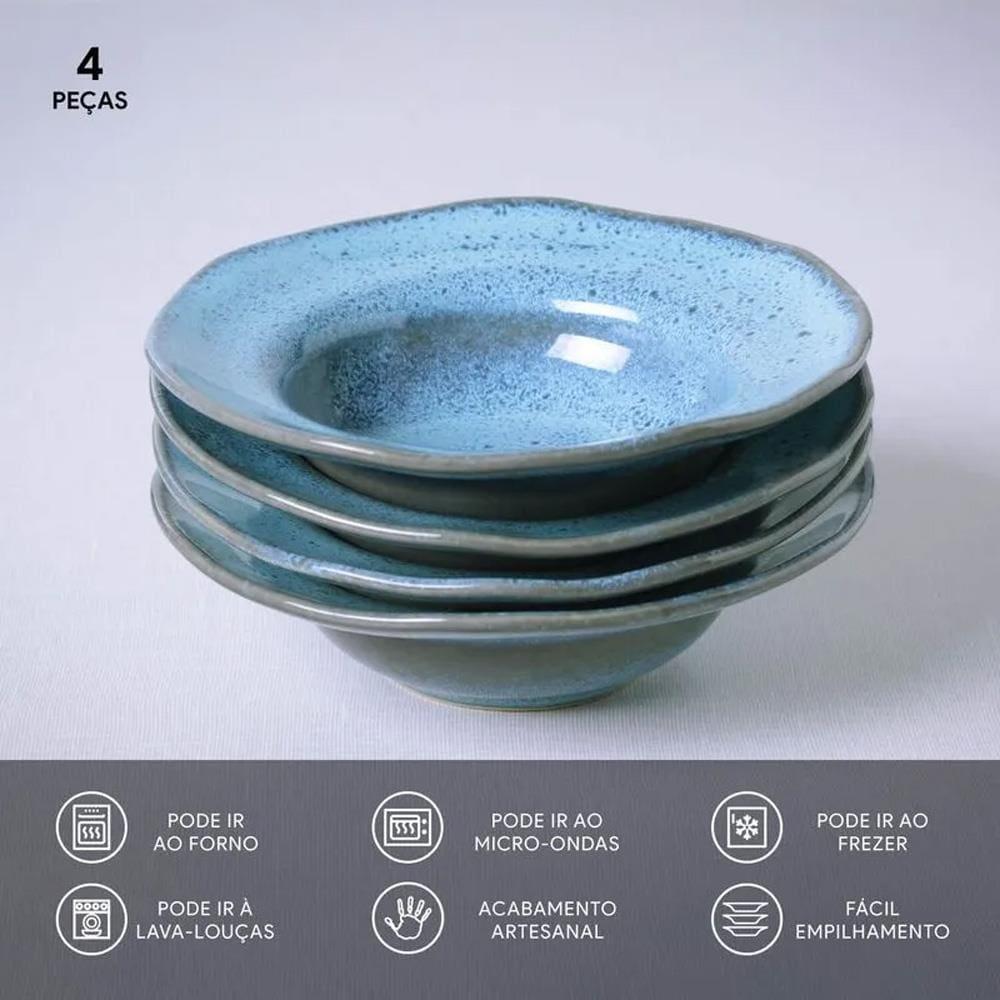 Conjunto de Pratos de Sobremesa Porto Brasil Orgânico Breeze Azul 250ml - 4 Peças - 4