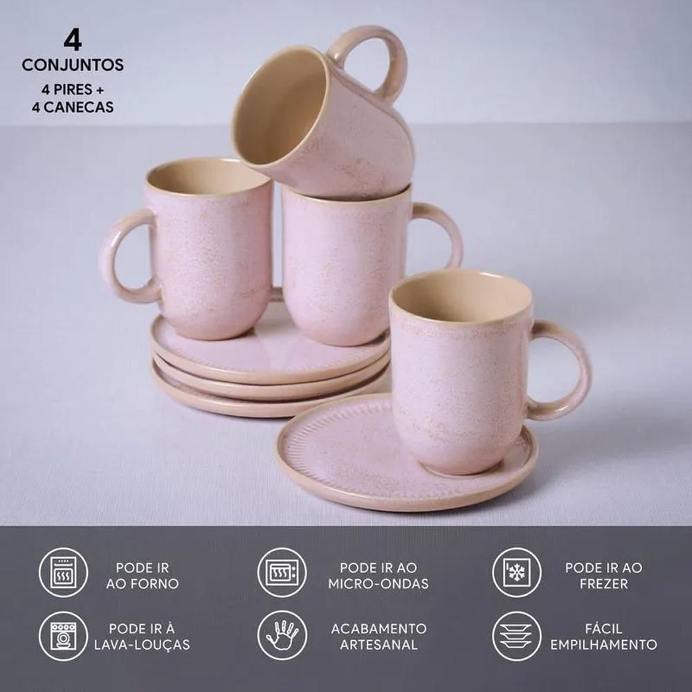Conjunto de Canecas e Pires Porto Brasil Coup Stoneware Litch Rosa Claro 330ml - 4 Peças - 3
