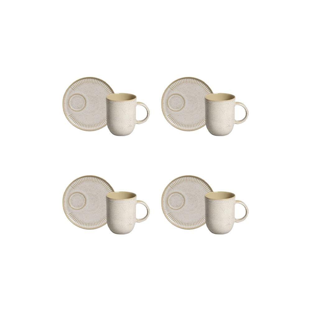 Conjunto de Canecas e Pires Porto Brasil Coup Stoneware Latte Off White 330ml - 4 Peças - 1
