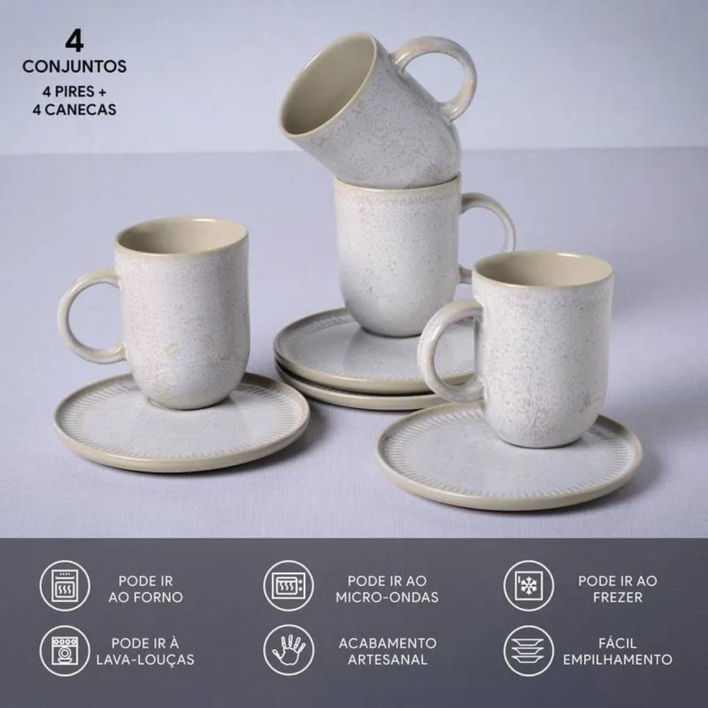 Conjunto de Canecas e Pires Porto Brasil Coup Stoneware Latte Off White 330ml - 4 Peças - 2