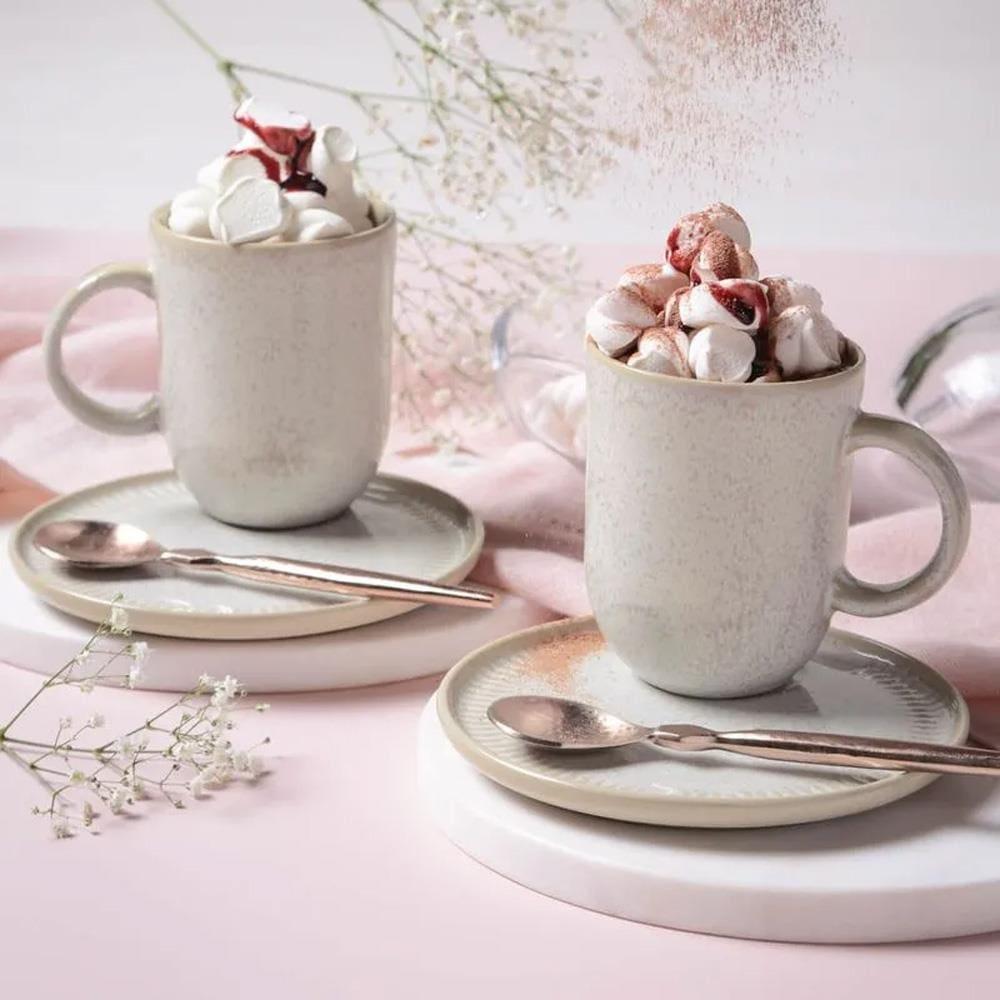 Conjunto de Canecas e Pires Porto Brasil Coup Stoneware Latte Off White 330ml - 4 Peças - 3