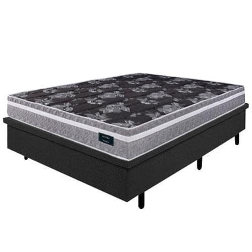Colchão de Casal Globalflex Versalitis D33 + Base Box MGA Lift Cotton com Baú e Pistão à Gás 58x138x188cm - Cinza/Branco/Preto Floral - 1