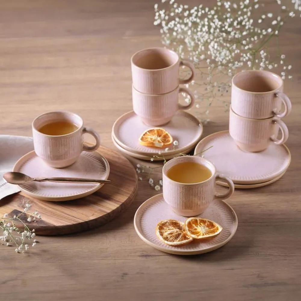 Conjunto de Xícaras de Chá com Pires Porto Brasil Linhas Litchi 230ml - 6 Peças - 2