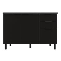 Balcão Triplo Bartira Rubi com 2 Portas, 2 Gavetas, 1 Gavetão, 1 Prateleira e 120cm de Largura - Freixo/Preto Poah - 2