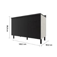 Balcão Triplo Bartira Rubi com 2 Portas, 2 Gavetas, 1 Gavetão, 1 Prateleira e 120cm de Largura - Freixo/Preto Poah - 6