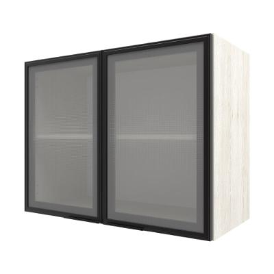 Armário Aéreo Bartira Rubi com 2 Portas de Vidro, 1 Prateleira e 80cm de Largura - Freixo/Preto Poah