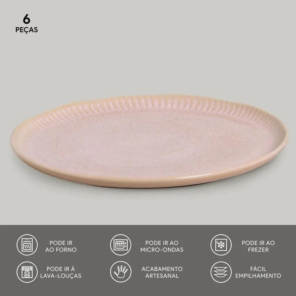 Conjunto de Pratos Rasos Porto Brasil Linhas Litchi Rosa Claro 27,5cm - 6 Peças - 4