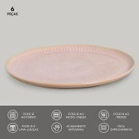Conjunto de Pratos Rasos Porto Brasil Linhas Litchi Rosa Claro 27,5cm - 6 Peças - 4