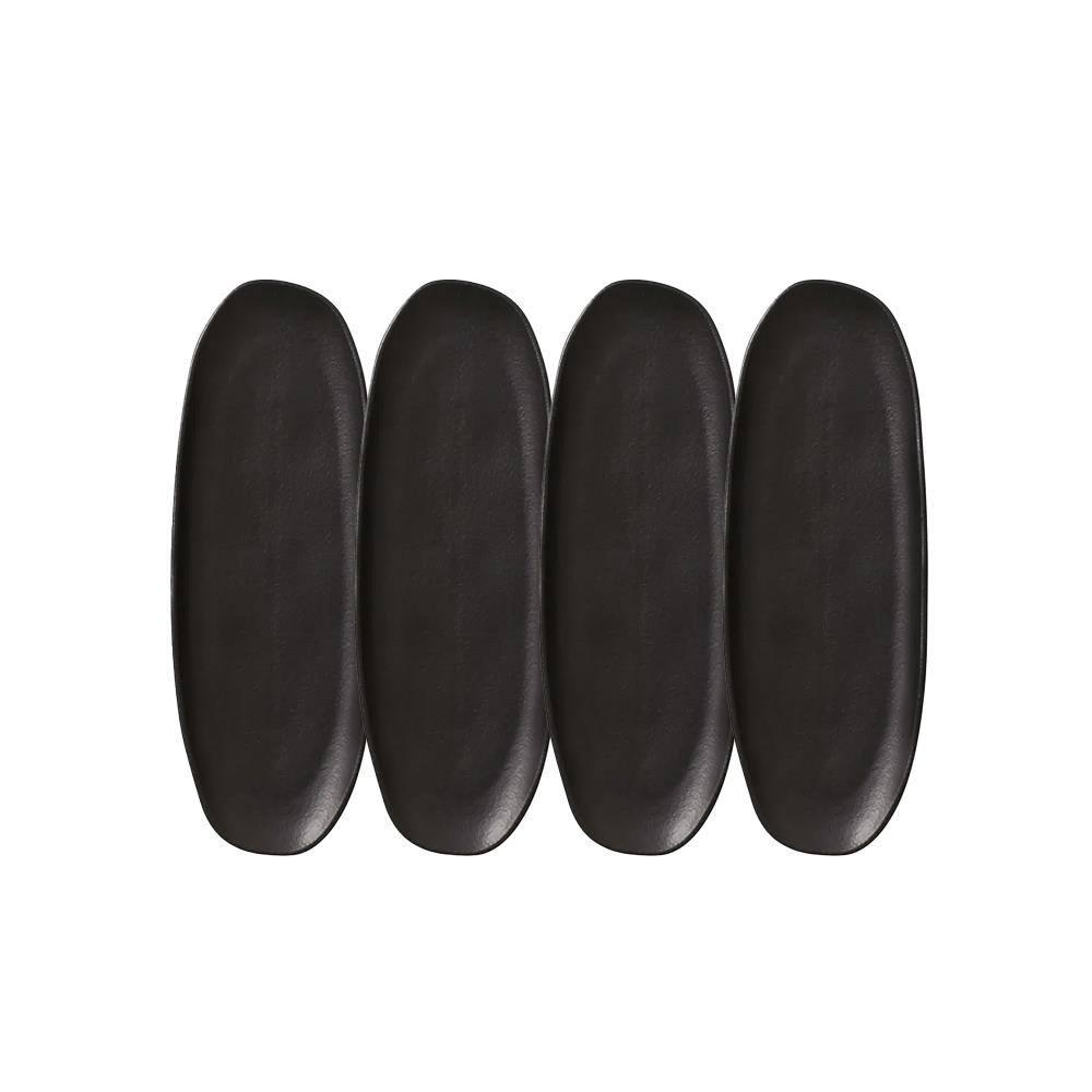 Conjunto de Travessas Oval Rasa Grande Porto Brasil Orgânico Preto Matte 36x13cm - 4 Peças - 1