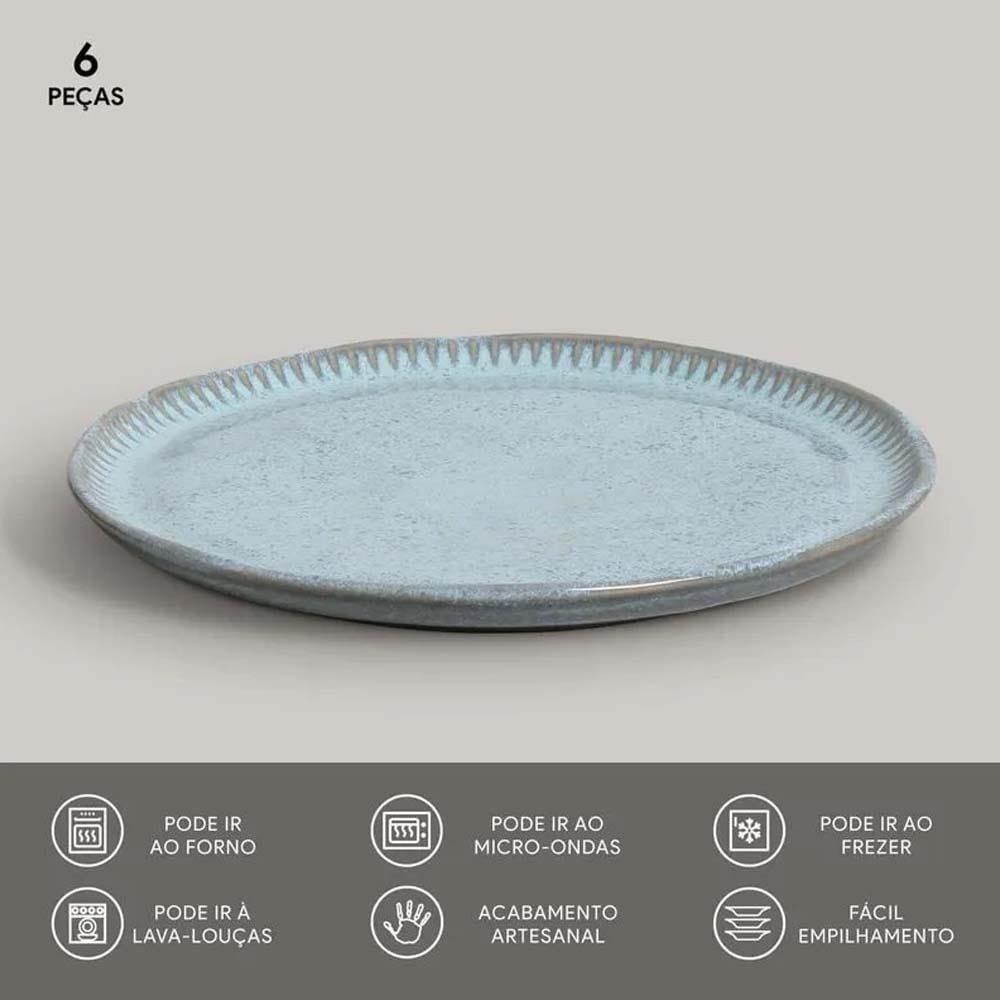 Conjunto de Pratos de Sobremesa Porto Brasil Linhas Breeze Azul 21,5cm - 6 Peças - 3