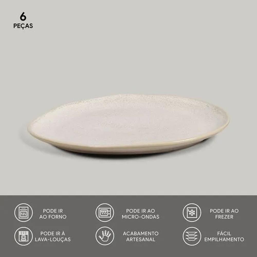 Conjunto de Pratos de Sobremesa Ovais Porto Brasil Orgânico Latte 22,5cm - 6 peças - 2