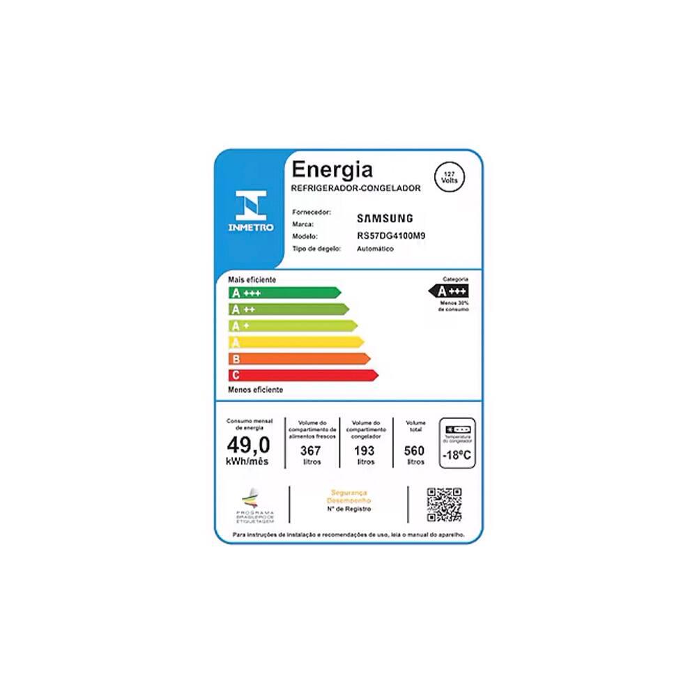 Geladeira Side by Side Samsung SmartThings Inox com Dispenser de Água RS57, AI Energy Mode e SpaceMax - 560 litros - 6