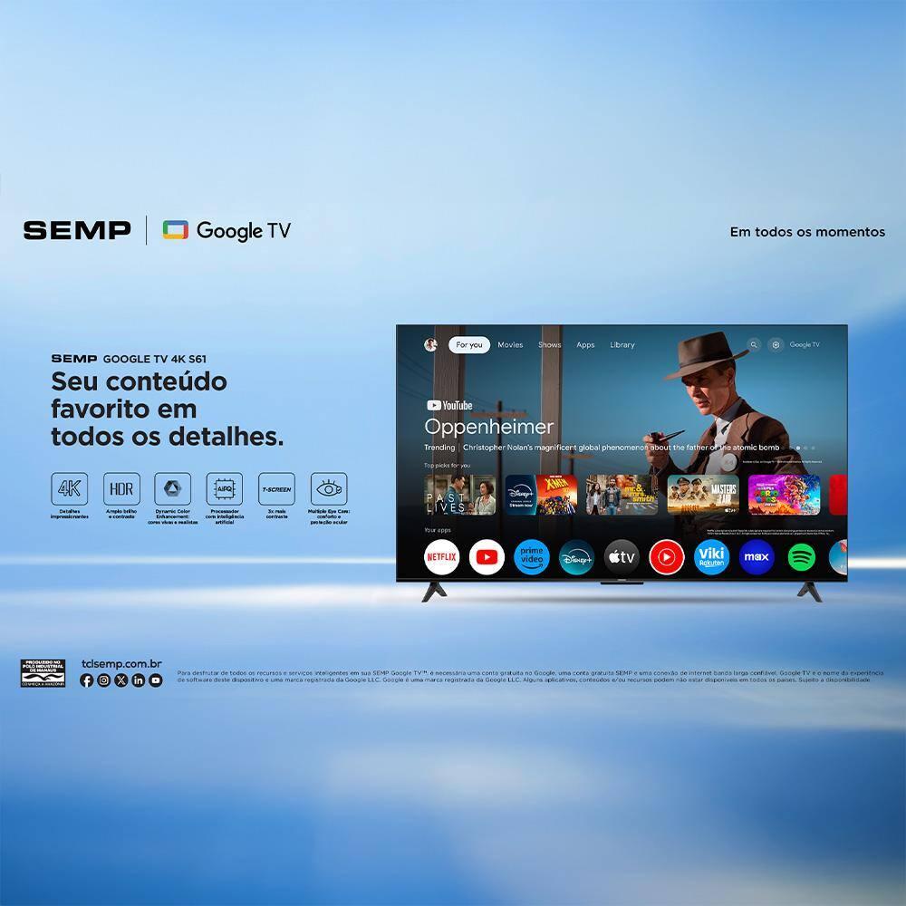 Smart TV 85" QLED 4K TCL Mini LED 85C855 com Processador AIPQ, Google TV, HDR10+, Wi-Fi, Bluetooth, Google Assistente, Dolby Vision e Atmos - 3