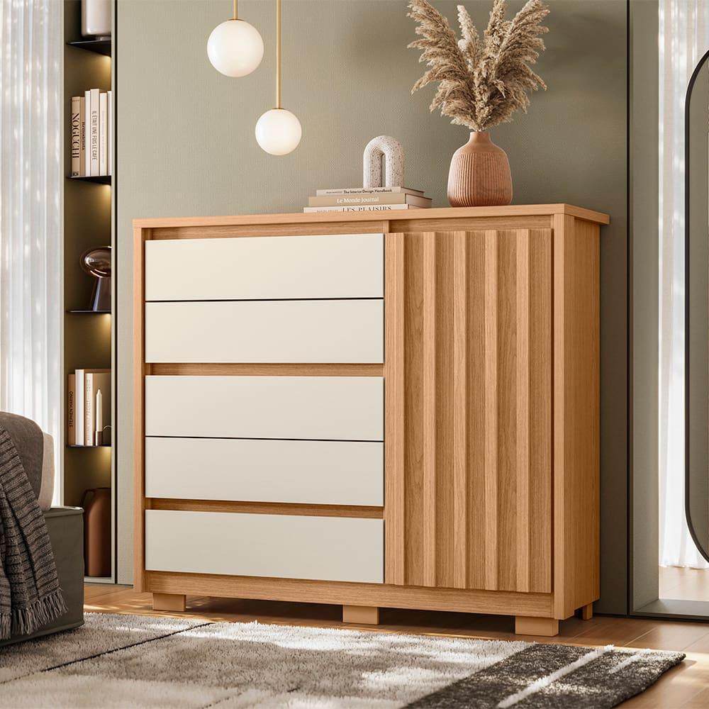 Cômoda Sapateira Palumoveis Duetto com 5 Gavetas e 1 Porta – 125cm de Largura - 1