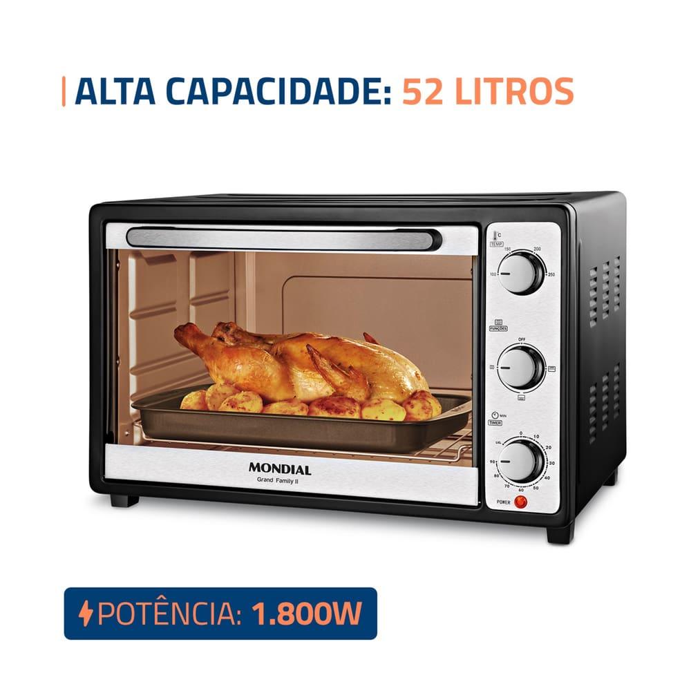 Forno Elétrico Mondial Grand Family II FR-52 com Multifunções, Controle de Temperatura e Timer de 90 Minutos Preto/Inox 1800W - 52 Litros - 2