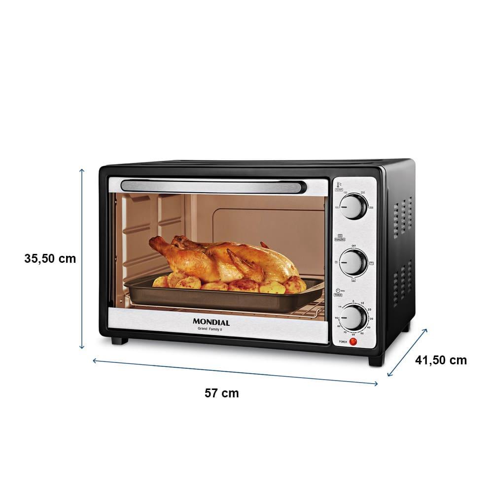 Forno Elétrico Mondial Grand Family II FR-52 com Multifunções, Controle de Temperatura e Timer de 90 Minutos Preto/Inox 1800W - 52 Litros - 8